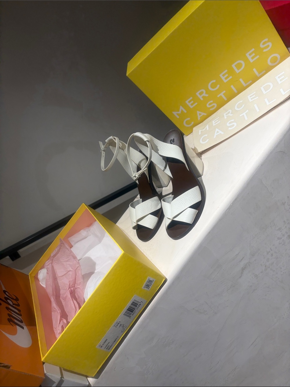 MERCEDES CASTILLO White Leather Crisscross Ankle-Strap Sandals